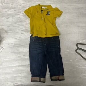 Burberry Yellow Polo Shirt with Iconic Check Trim